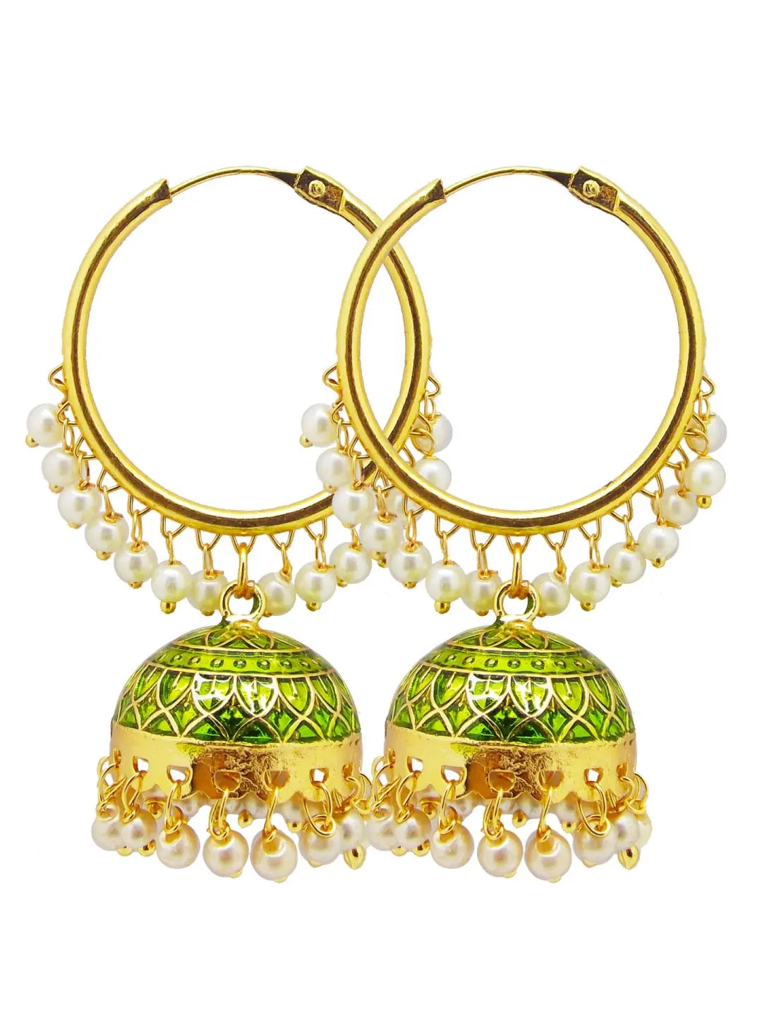 Mehndi Green Pearl Jhumka Earrings